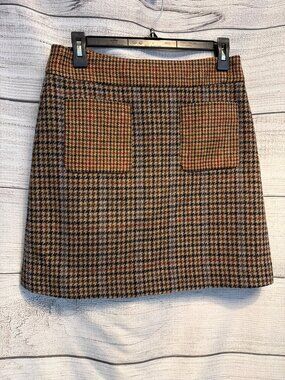J. Crew Houndstooth Wool Blend Mini w Pockets Skirt Size 6